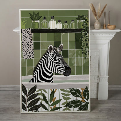 Zebra in Bathtub Canvas Print in white floating frame