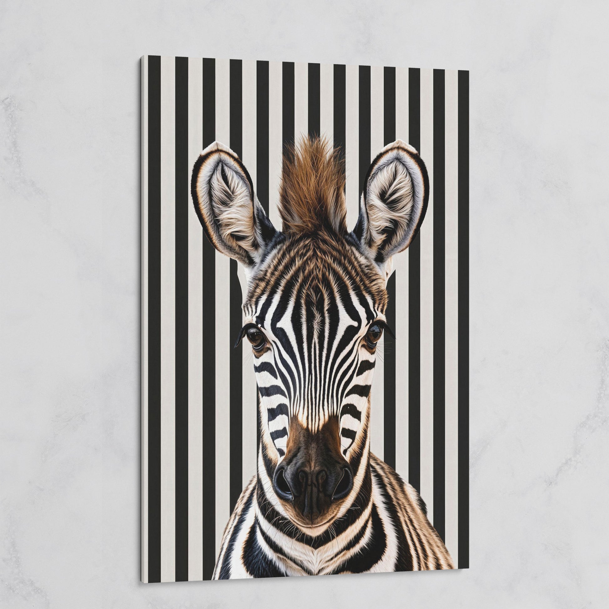 Zebra Portrait with Striped Background Canvas on gallery wrap