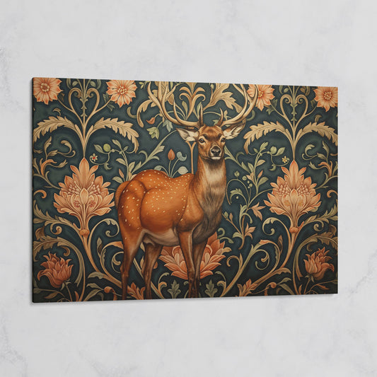 Deer with Teal Florals Canvas on gallery wrap