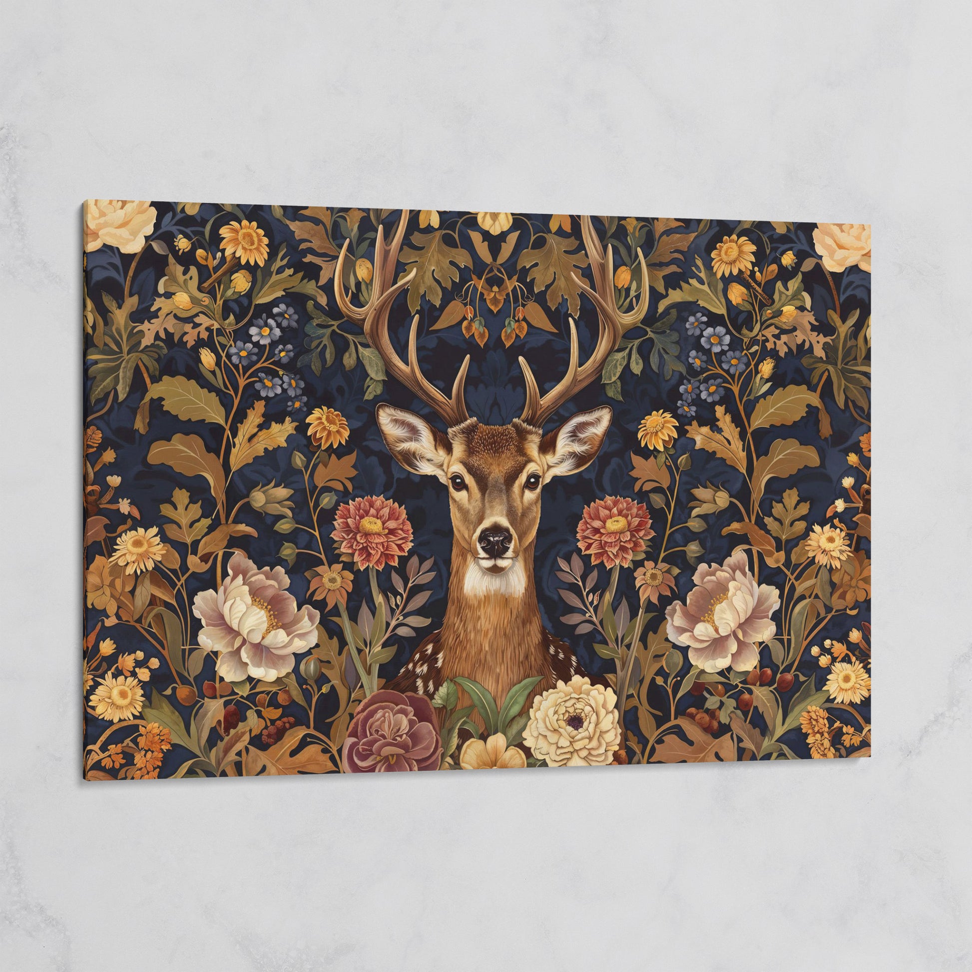 Abstract Stag with Vintage Florals Canvas on gallery wrap
