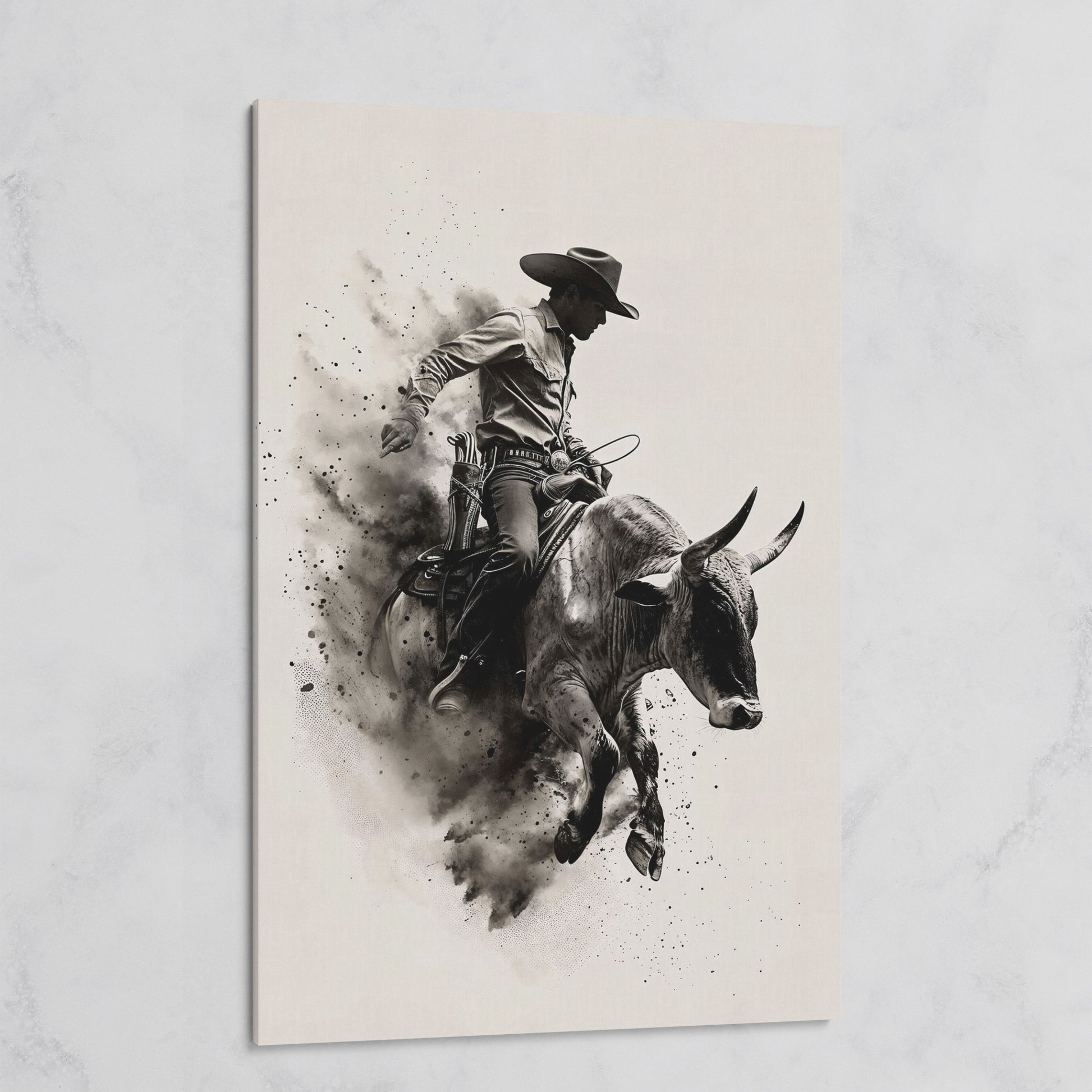 Dynamic Rodeo Cowboy Bull Riding Canvas Print on gallery wrap