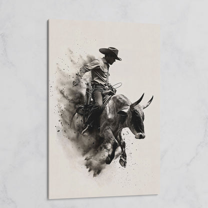Dynamic Rodeo Cowboy Bull Riding Canvas Print on gallery wrap