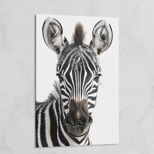 Zebra Portrait Canvas Wall Art, Close-Up Wildlife Photography Print on gallery wrap