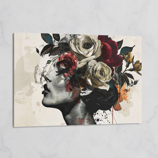 Flower Head Woman Canvas Print Portrait on gallery wrap