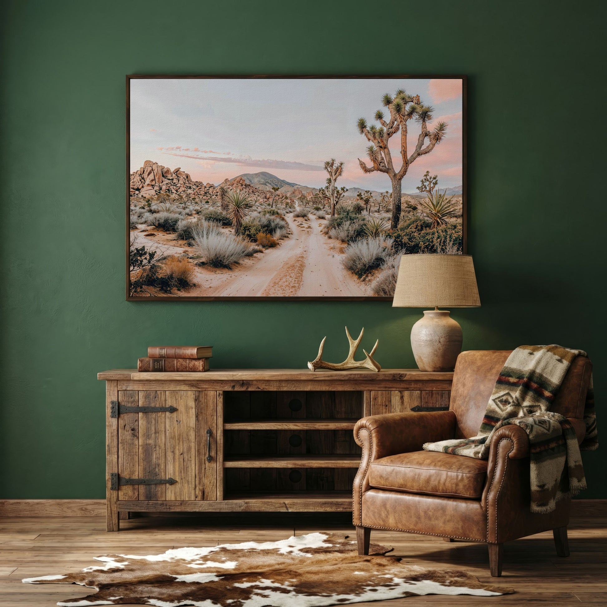Joshua Tree Desert Canvas Print with Optional Frame in dark walnut floating frame