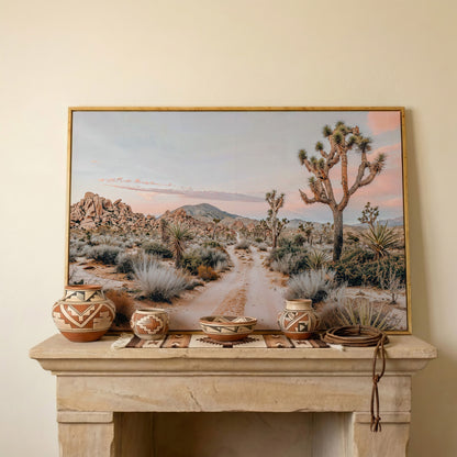 Joshua Tree Desert Canvas Print with Optional Frame in white oak floating frame