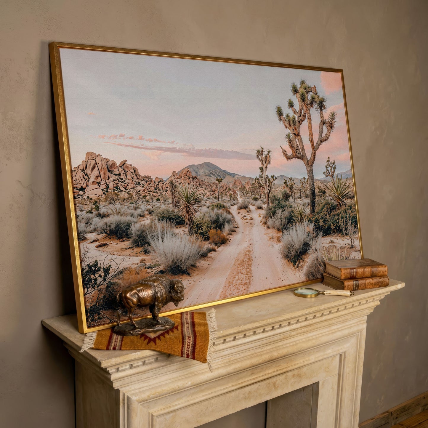 Joshua Tree Desert Canvas Print with Optional Frame in rose gold floating frame