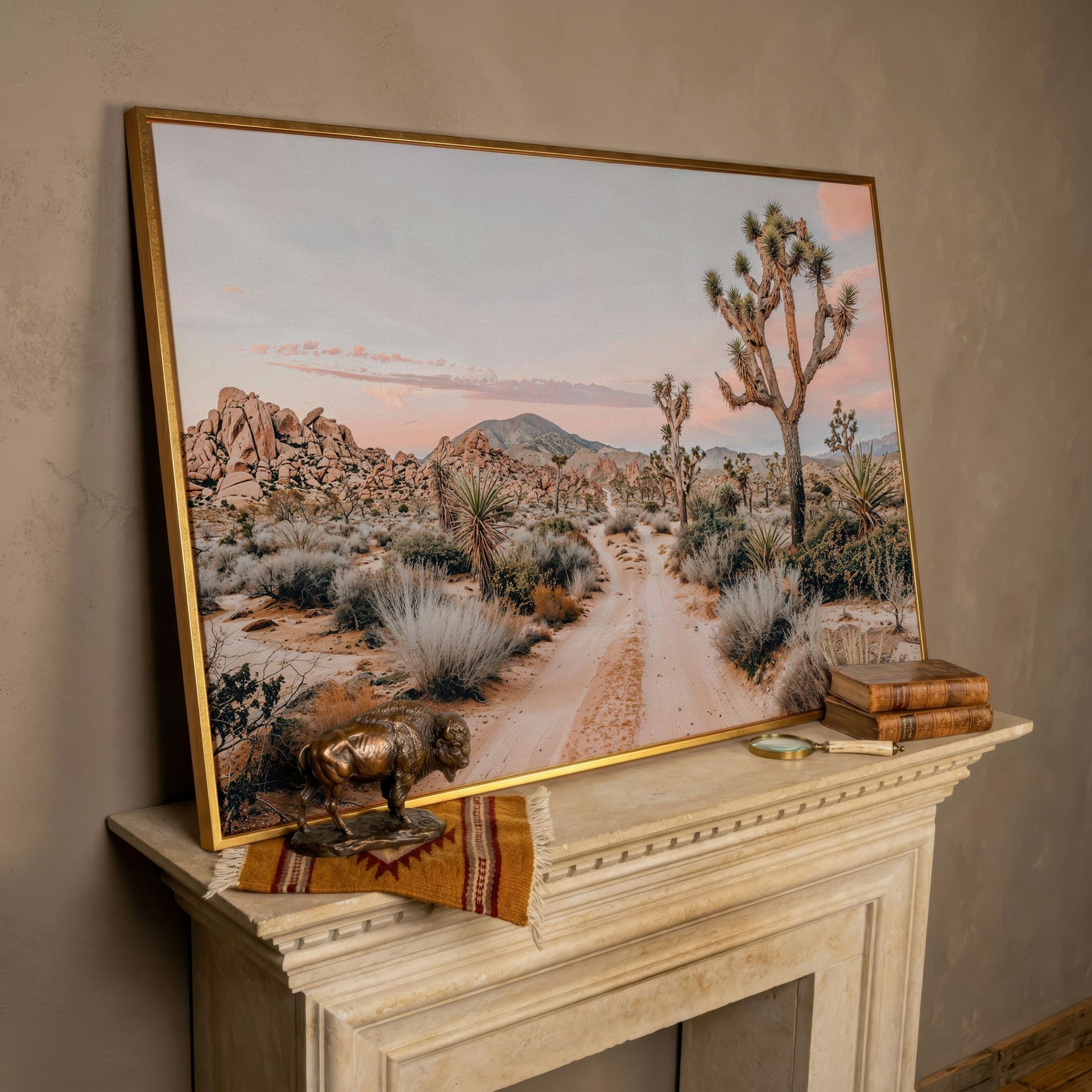 Joshua Tree Desert Canvas Print with Optional Frame in rose gold floating frame
