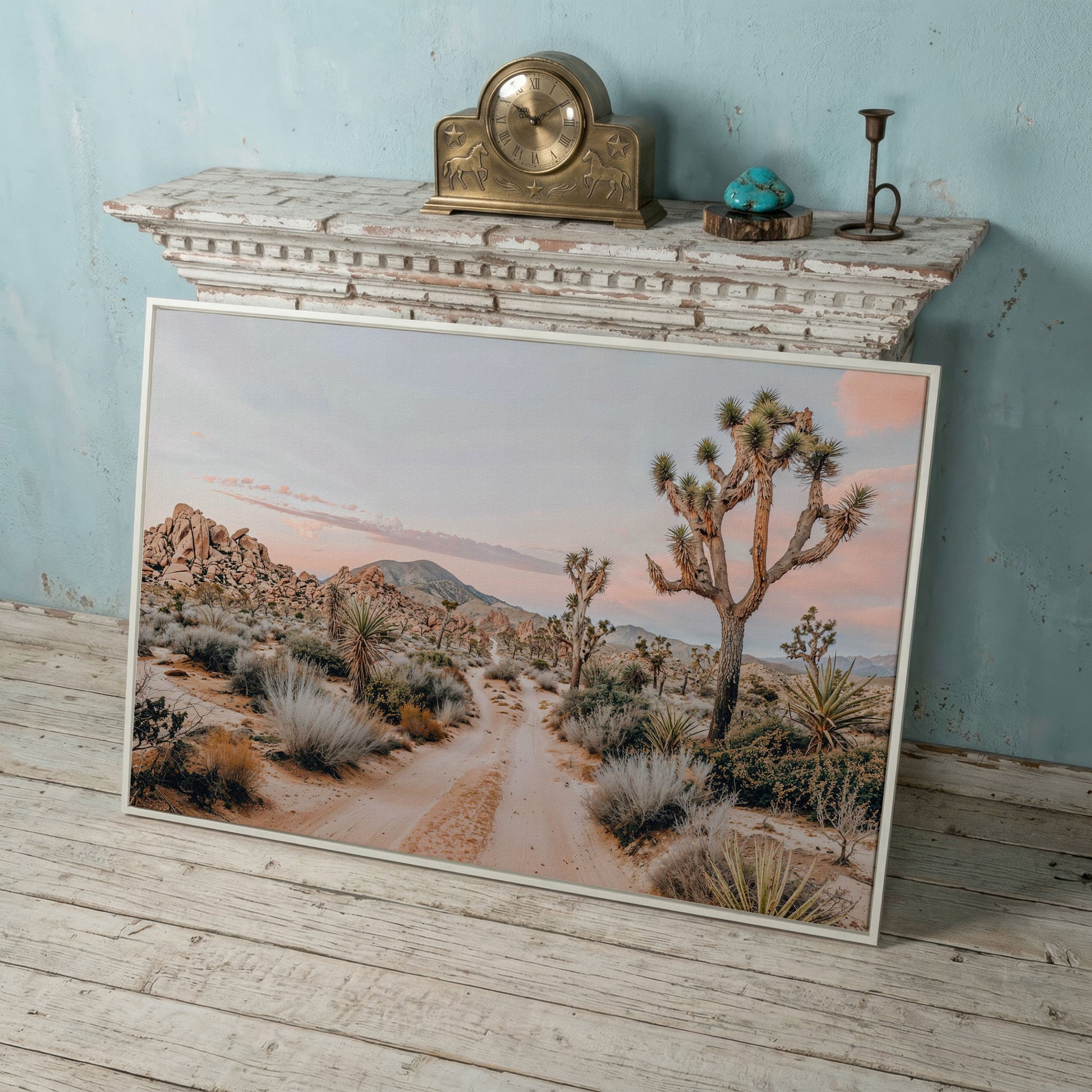 Joshua Tree Desert Canvas Print with Optional Frame in white floating frame