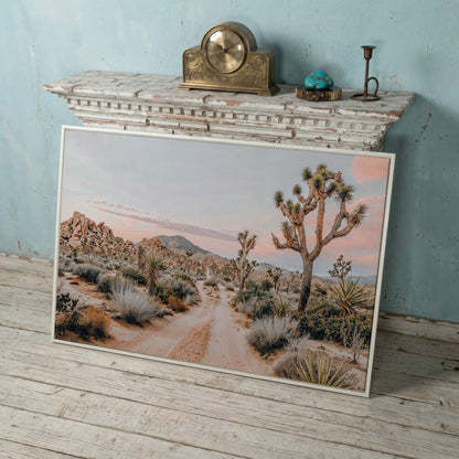 Joshua Tree Desert Canvas Print with Optional Frame in white floating frame