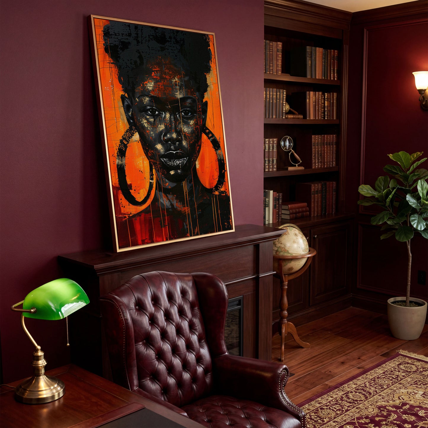 Bold Portrait of a Black Woman with Glittery Lips, Canvas Art in antique gold floating frame