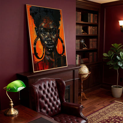 Bold Portrait of a Black Woman with Glittery Lips, Canvas Art in antique gold floating frame