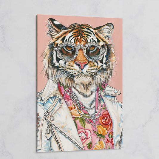 Tiger in Leather Jacket Canvas Print on gallery wrap