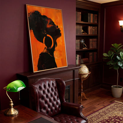 African American Woman Portrait Canvas Art in antique gold floating frame
