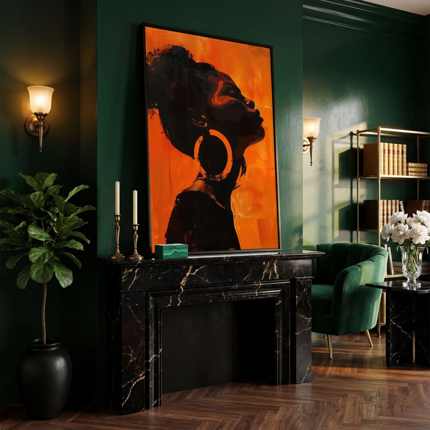 African American Woman Portrait Canvas Art in black floating frame