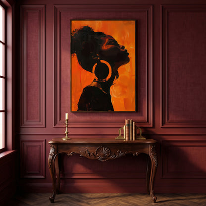 African American Woman Portrait Canvas Art in dark walnut floating frame