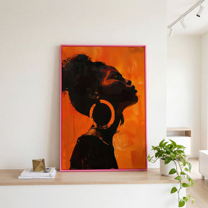 African American Woman Portrait Canvas Art in pink floating frame