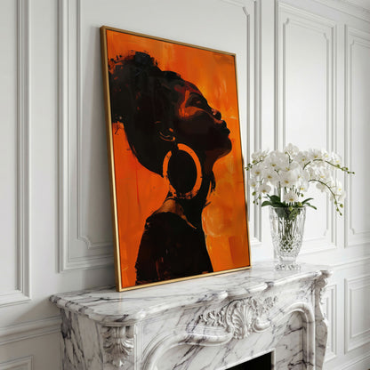 African American Woman Portrait Canvas Art in yellow gold floating frame