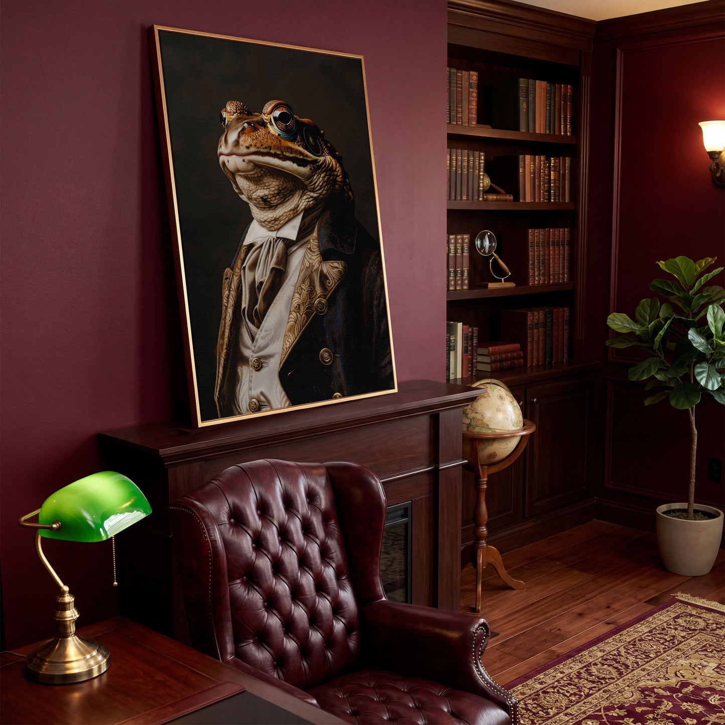 Victorian Frog Portrait Canvas in antique gold floating frame