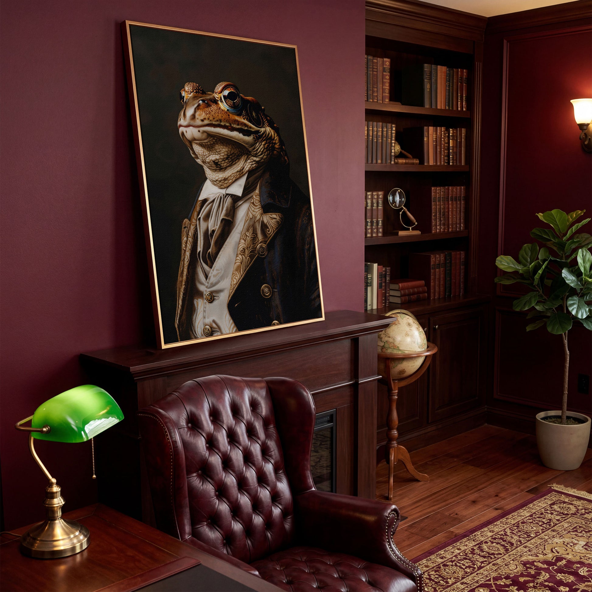 Victorian Frog Portrait Canvas in antique gold floating frame