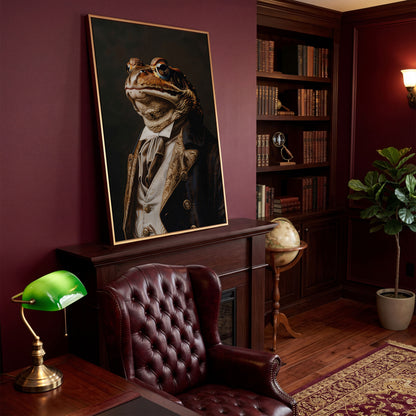 Victorian Frog Portrait Canvas in antique gold floating frame