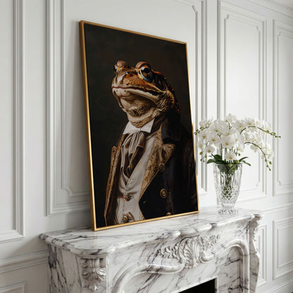 Victorian Frog Portrait Canvas in yellow gold floating frame