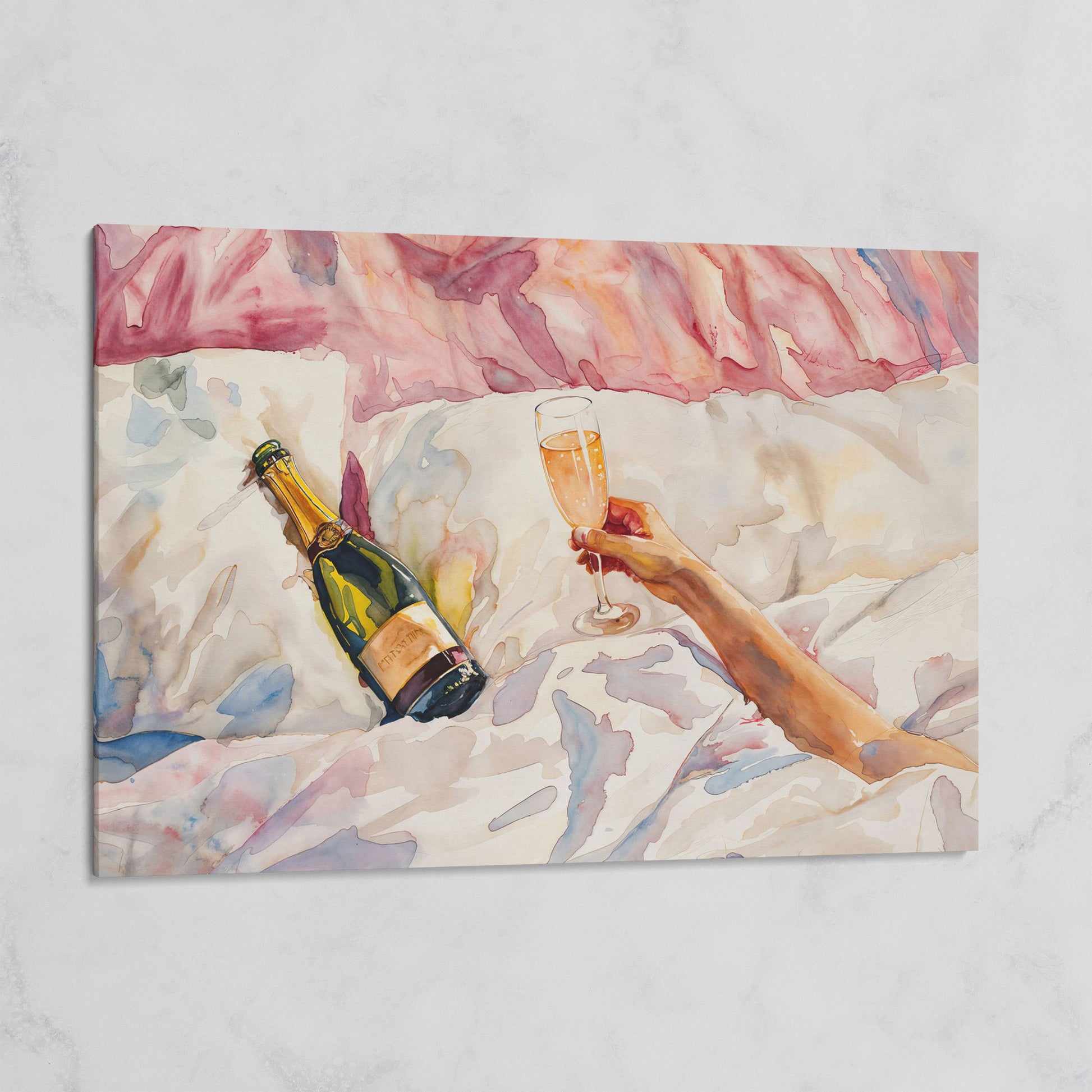 Champagne & Linen Bedside Canvas Print on gallery wrap