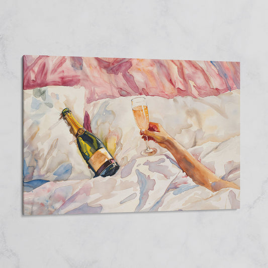 Champagne & Linen Bedside Canvas Print on gallery wrap