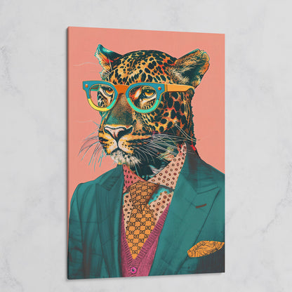 Leopard in Suit Retro Portrait Canvas on gallery wrap