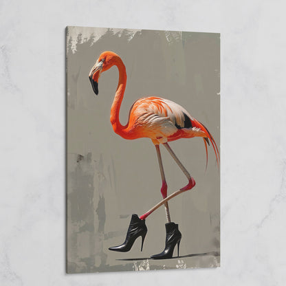 Stylish Flamingo in Boots Canvas Print on gallery wrap