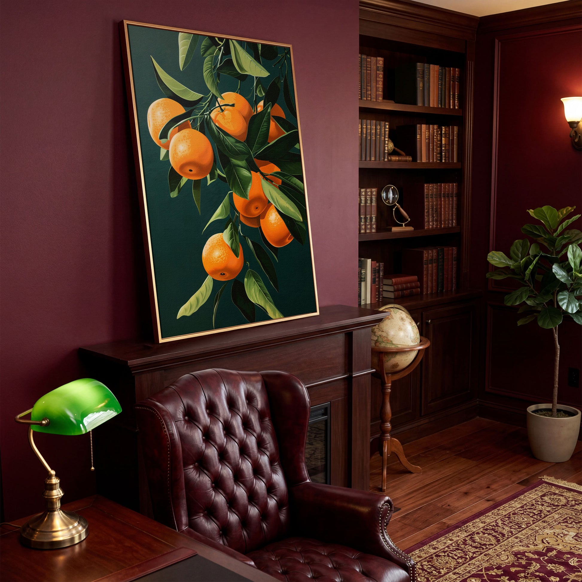 Fresh Citrus Branches Canvas Print in antique gold floating frame