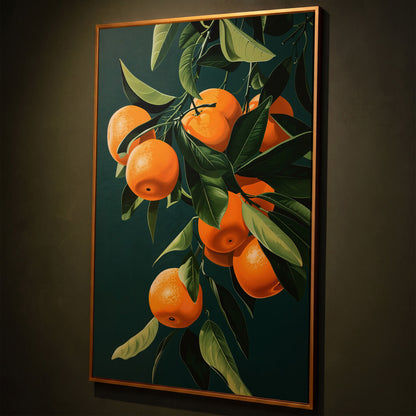 Fresh Citrus Branches Canvas Print shown in antique gold floating frame