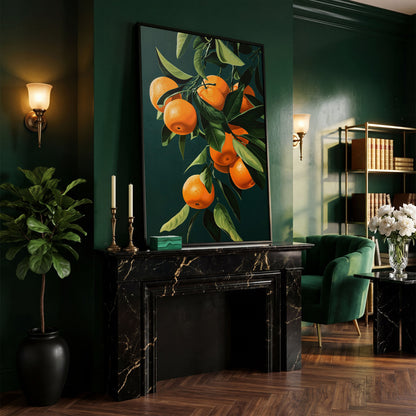 Fresh Citrus Branches Canvas Print in black floating frame