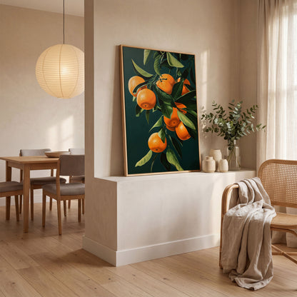 Fresh Citrus Branches Canvas Print in white oak floating frame