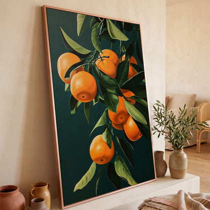 Fresh Citrus Branches Canvas Print in rose gold floating frame