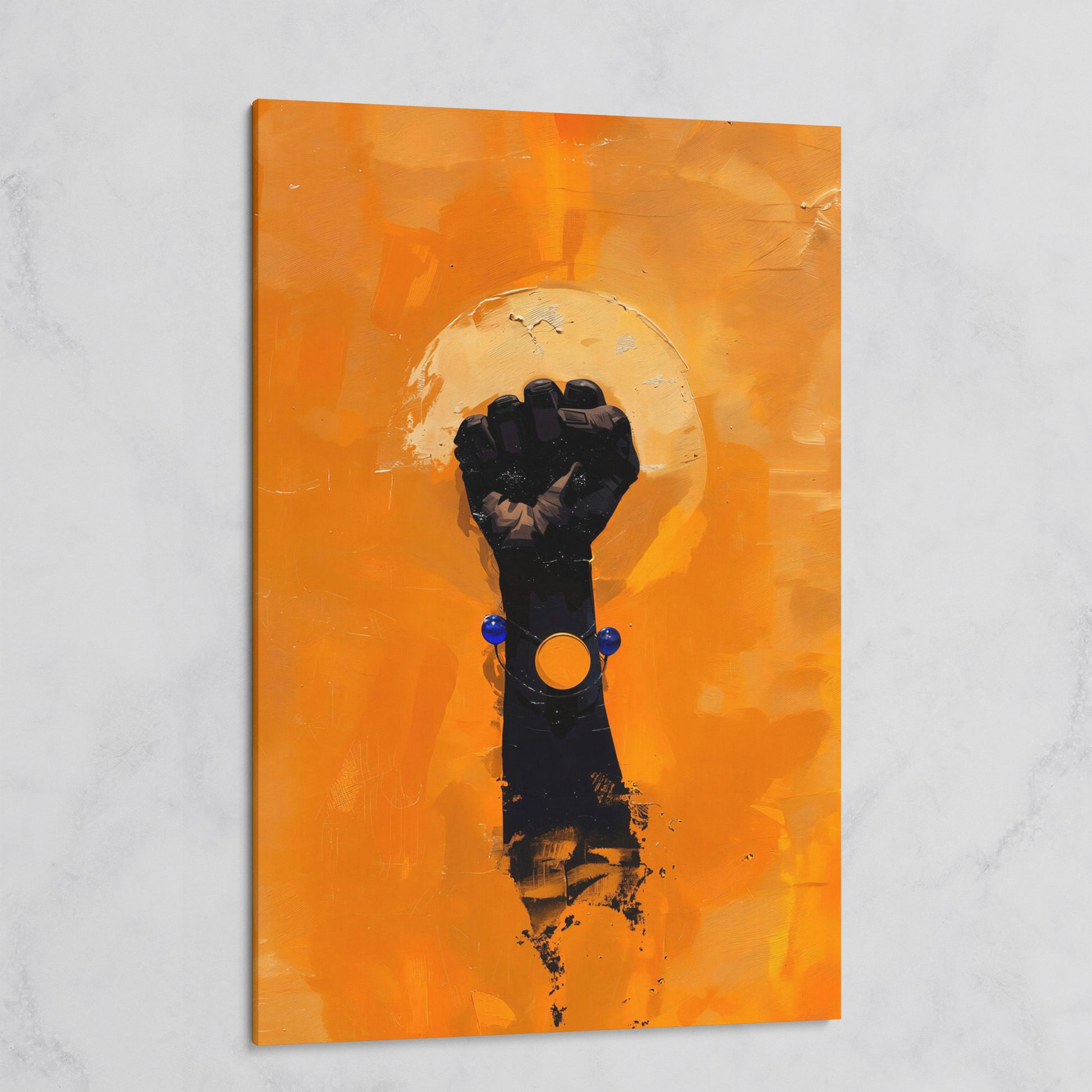 Power Fist Canvas Print in Burnt Orange and Black on gallery wrap