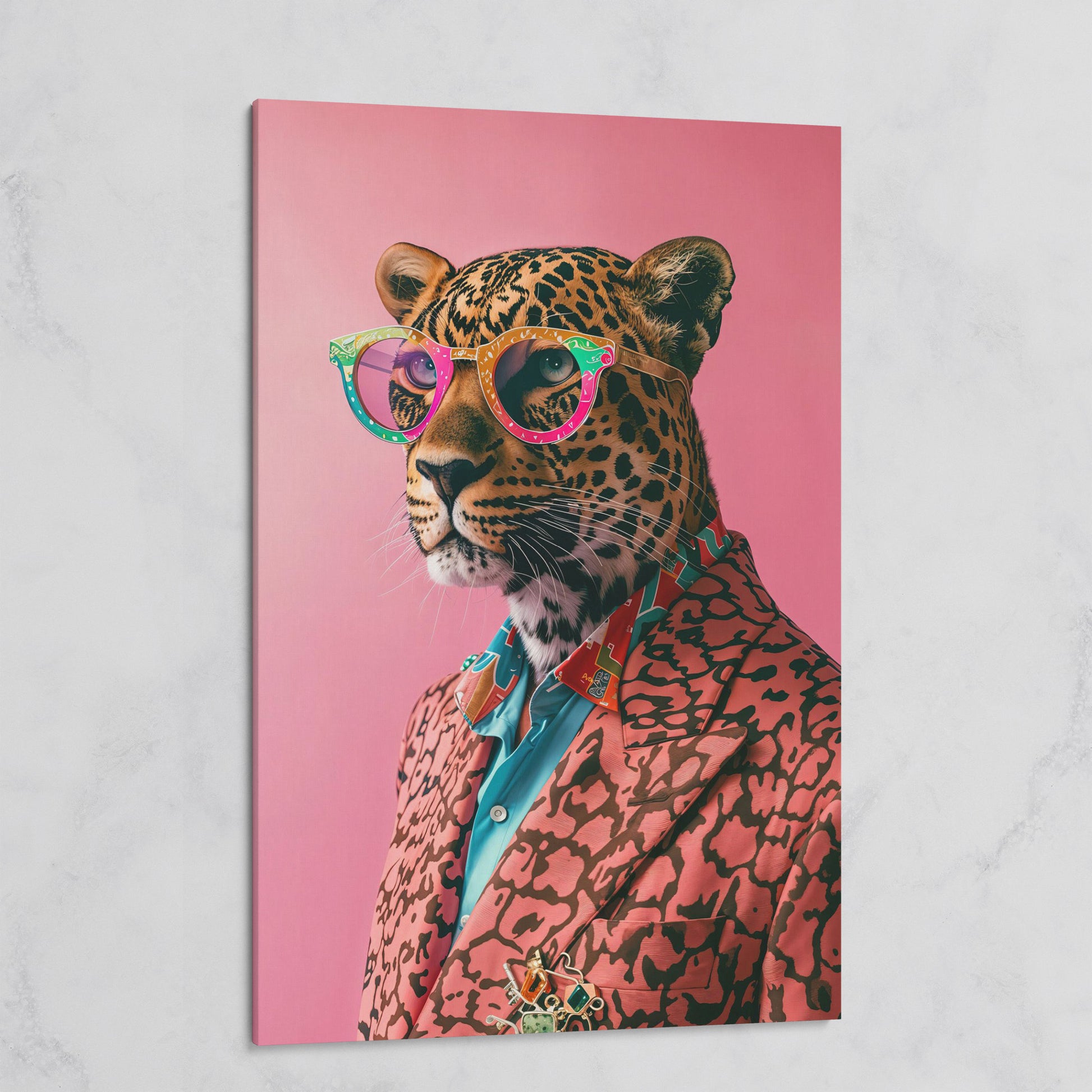 Leopard in Suit, Pop Art Canvas on gallery wrap