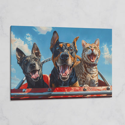 Dogs and Cat on a Roller Coaster Canvas Print on gallery wrap