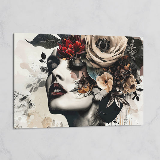 Floral Woman Profile Canvas Art on gallery wrap