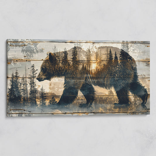 Bear Silhouette in Abstract Forest Canvas on gallery wrap