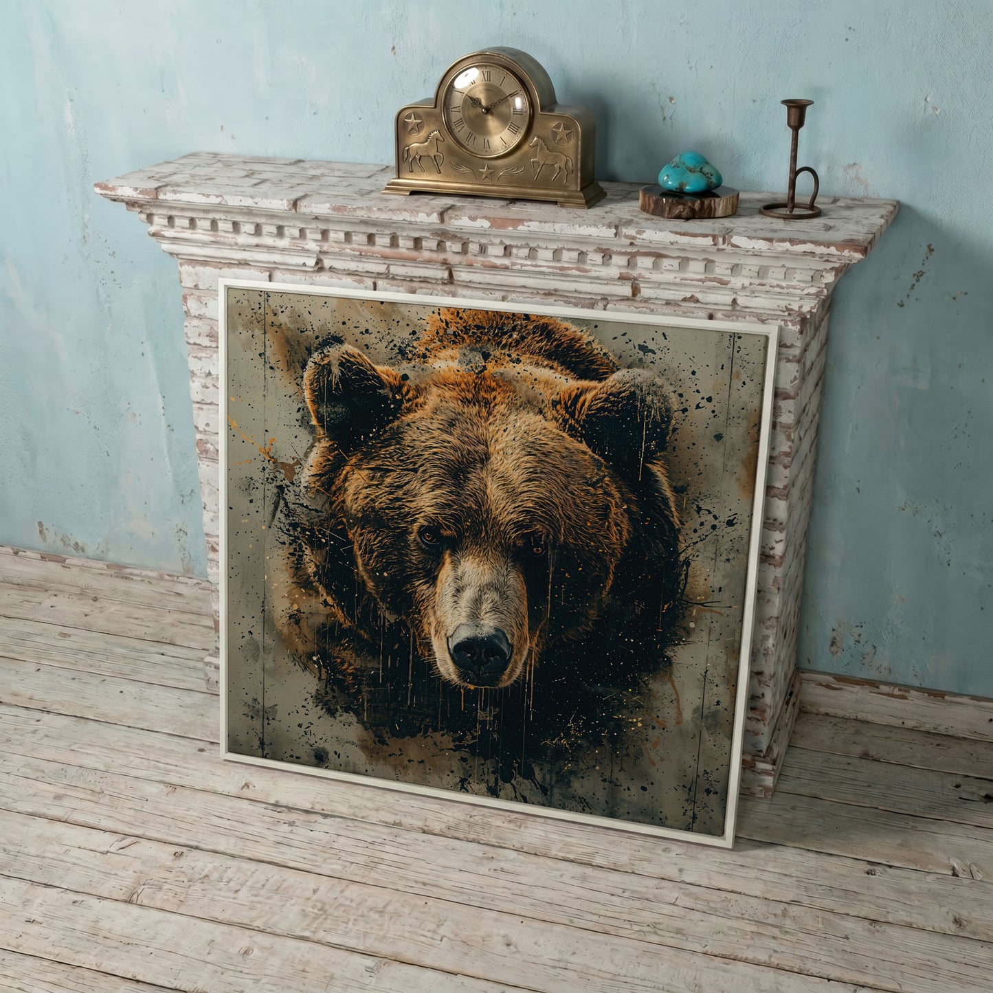 Abstract Grizzly Bear Face Canvas in white floating frame