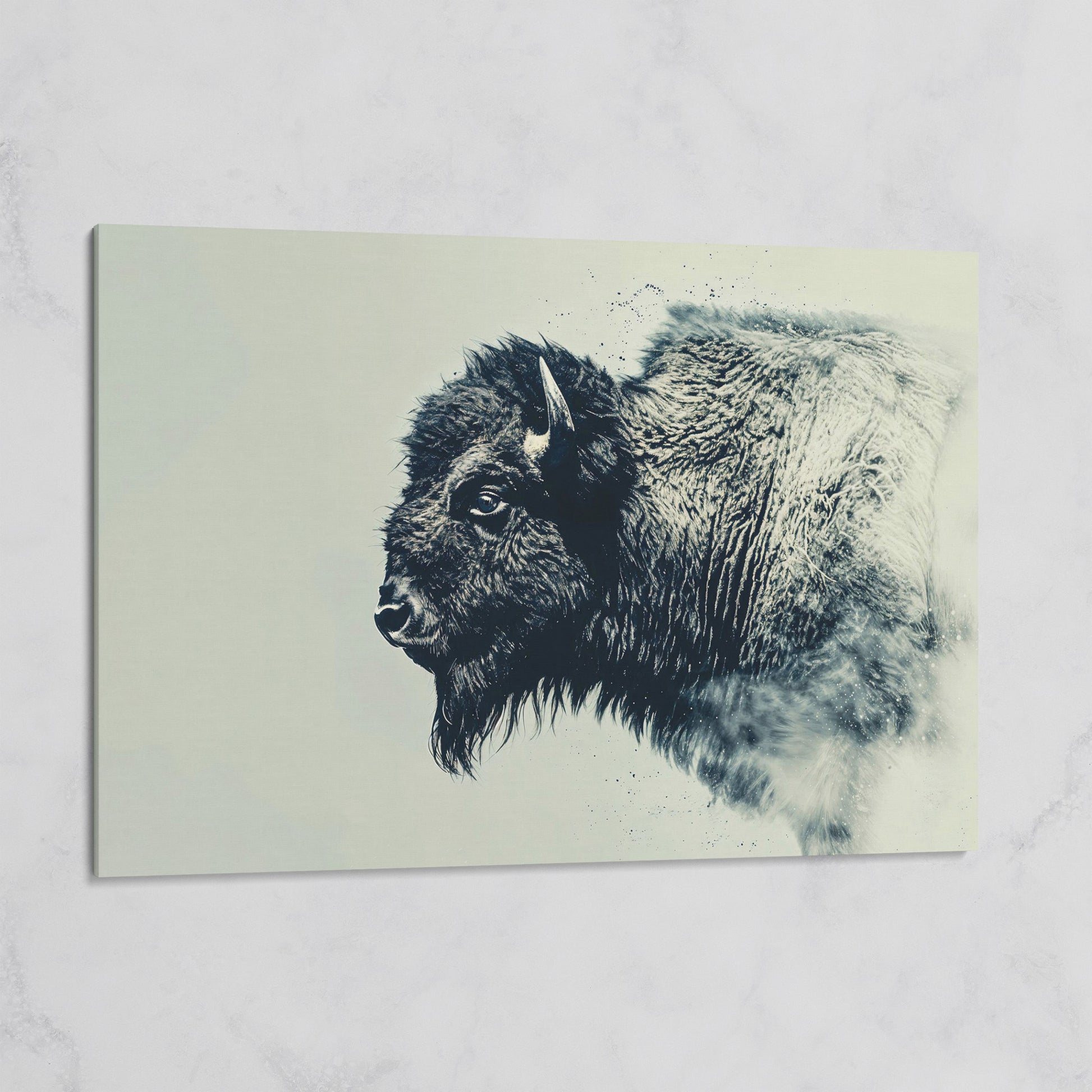 Bison Side Profile Canvas Print in Charcoal and Cream on gallery wrap