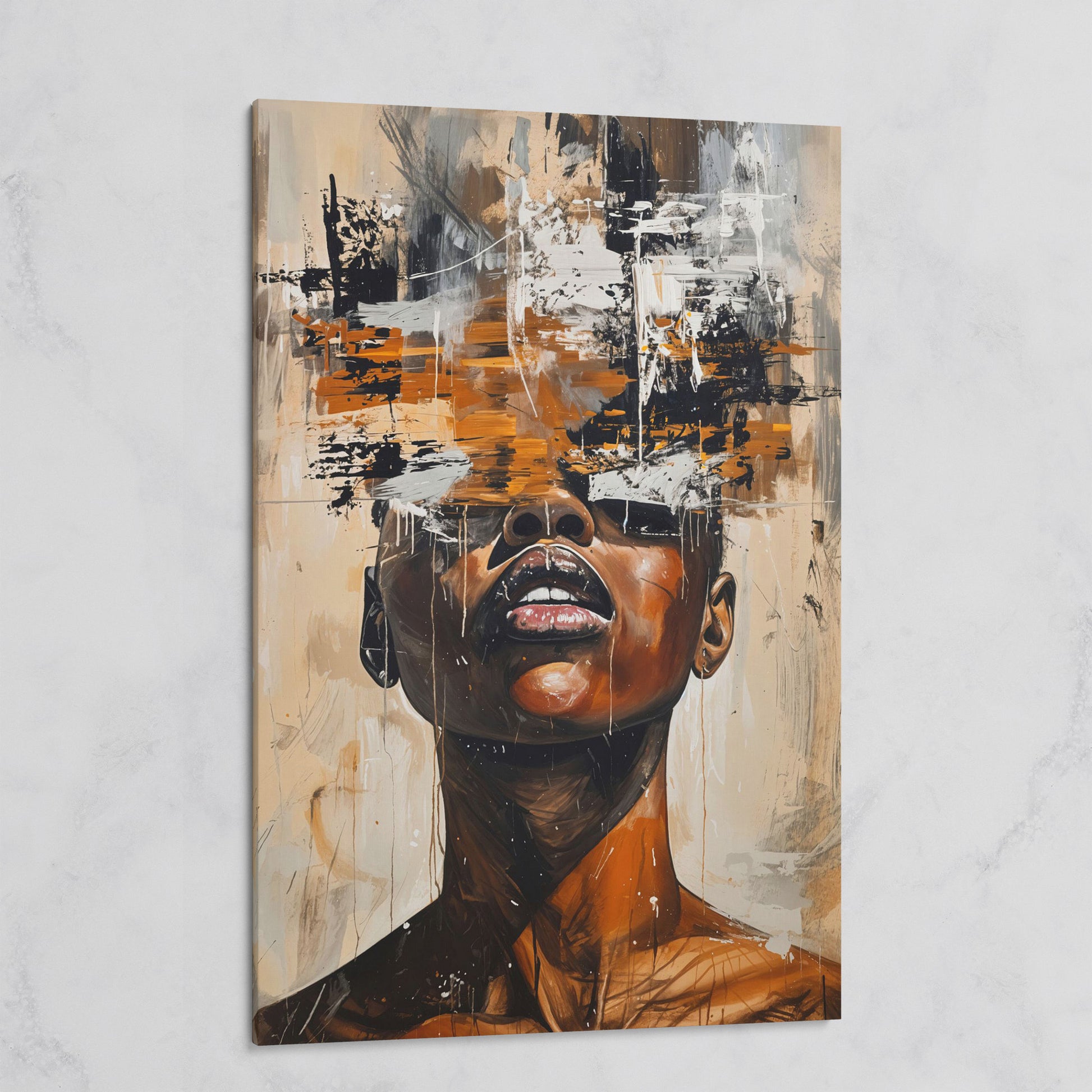Abstract African Face Canvas Print, Modern Aesthetic on gallery wrap