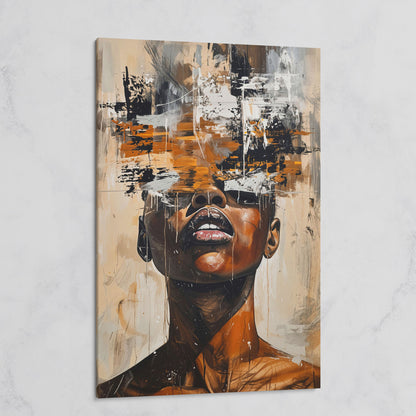 Abstract African Face Canvas Print, Modern Aesthetic on gallery wrap