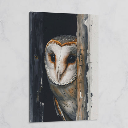Barn Owl Behind Planks Canvas Print on gallery wrap