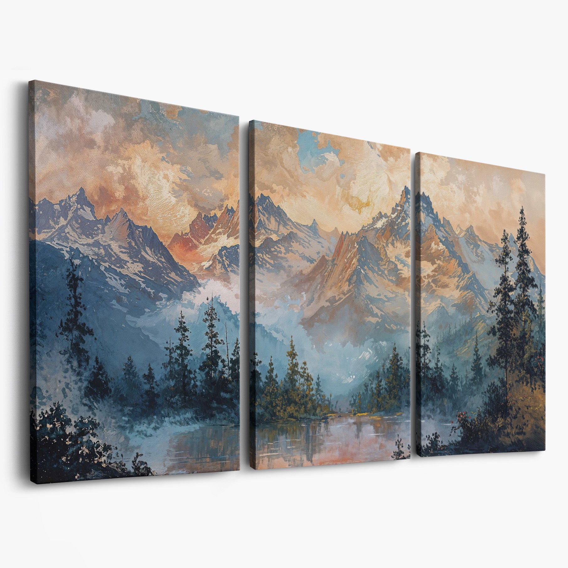Snowy Mountain Peaks Panoramic Canvas as 3-panel split version