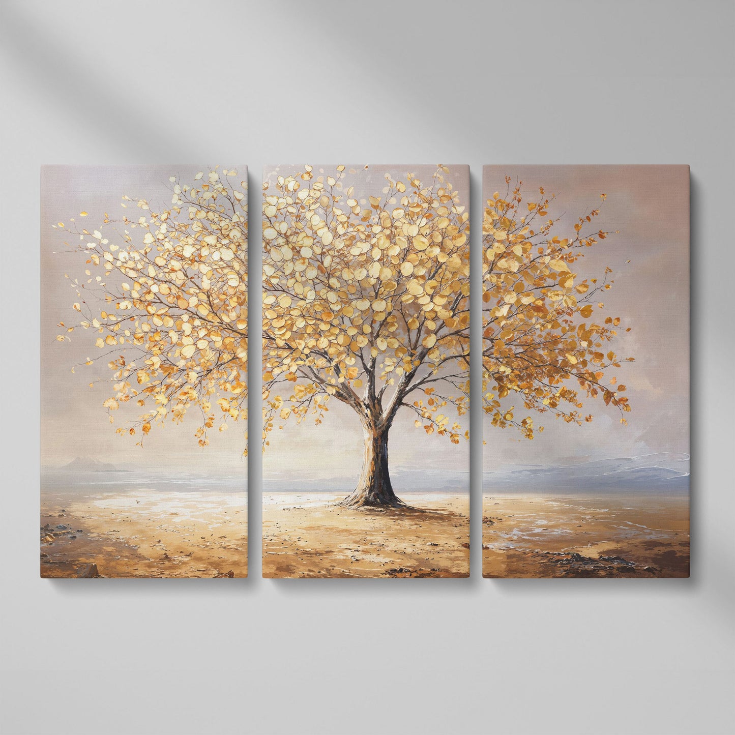 Golden Tree of Life Canvas as 3-panel split version