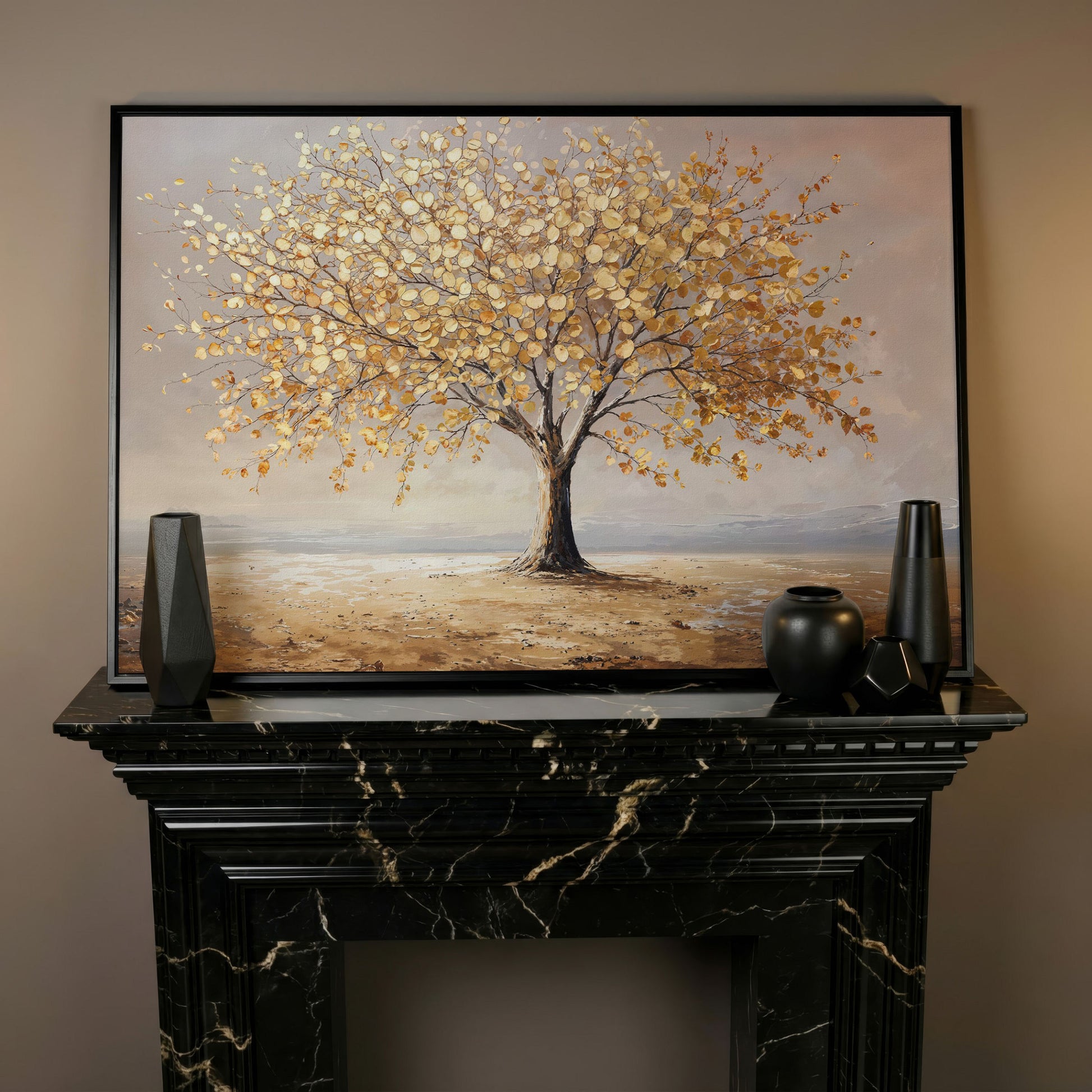 Golden Tree of Life Canvas in black floating frame