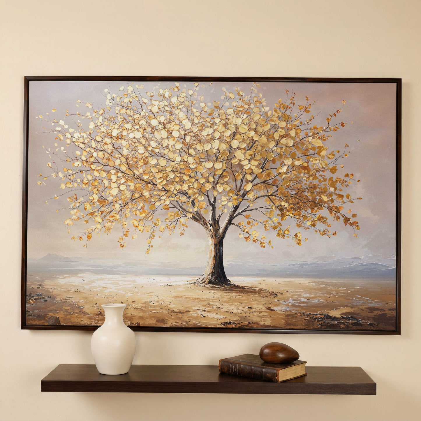 Golden Tree of Life Canvas in dark walnut floating frame