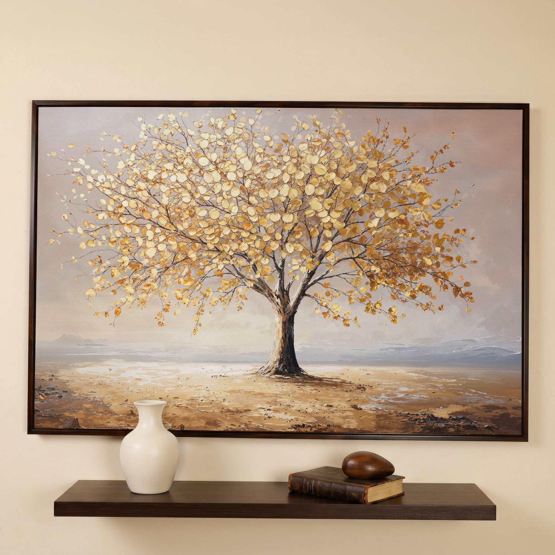Golden Tree of Life Canvas in dark walnut floating frame